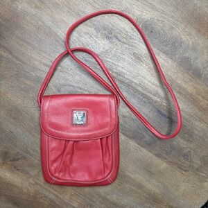 Tignanello Red Leather Crossbody Bag Purse Y2K